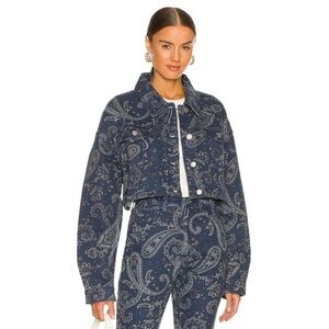 WeWoreWhat | Cropped Jean Jacket in
Night Sky Blue Paisley Denim